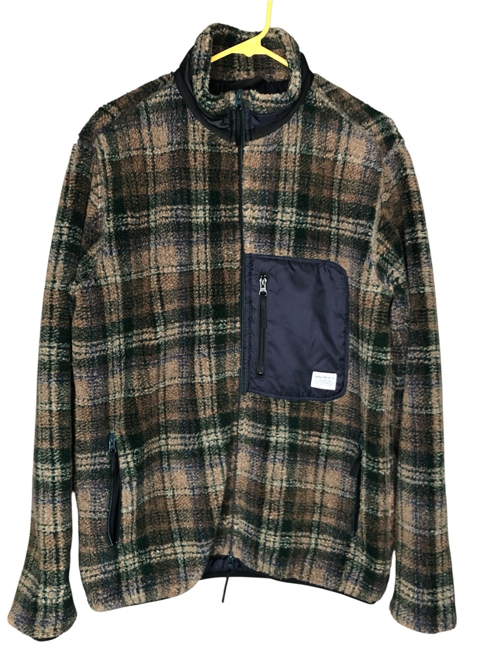 Norse Projects Full Zip Fleece Jacket Cotton Blend Plaid Brown Cream Medium